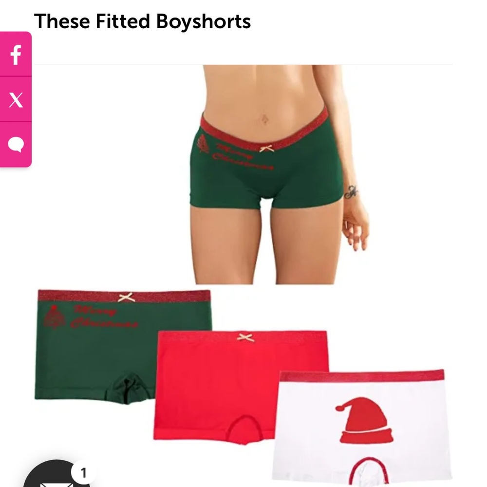 Festive Christmas skin tight seamless Boy Shorts Set of 3 ‎ NWT